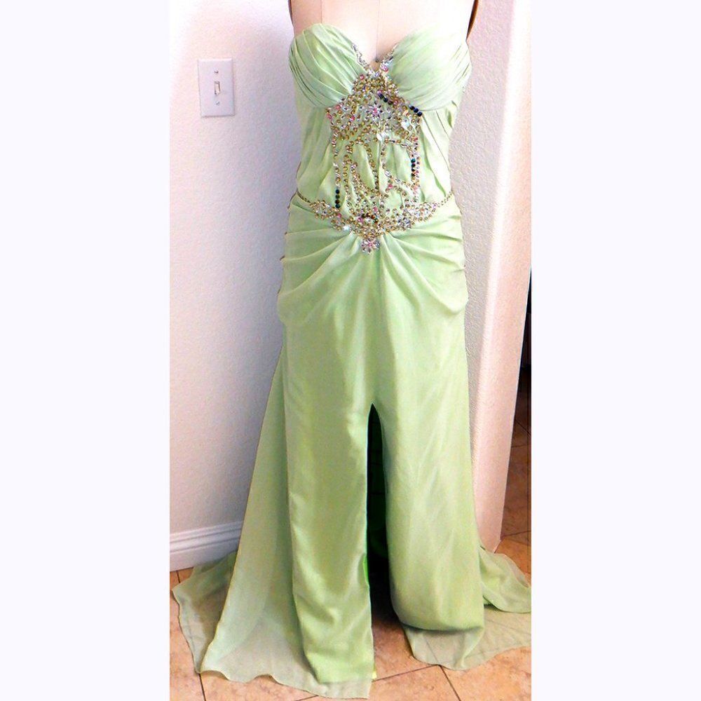 NWT soft apple green beaded ball gown